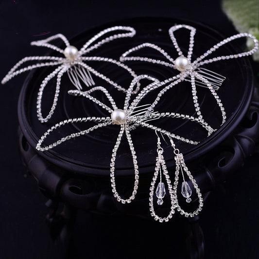Bridal Rhinestone Tiara Elegant Lady Hair Comb Accessory Set