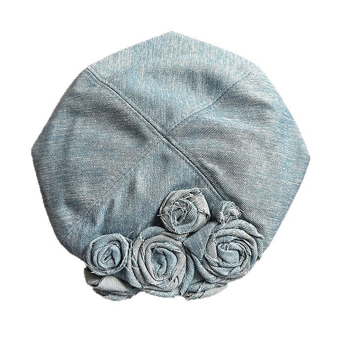 Korean Style Early Autumn New Rose Flower Embroidery High-grade Sense Elegance Retro Small Face Beret