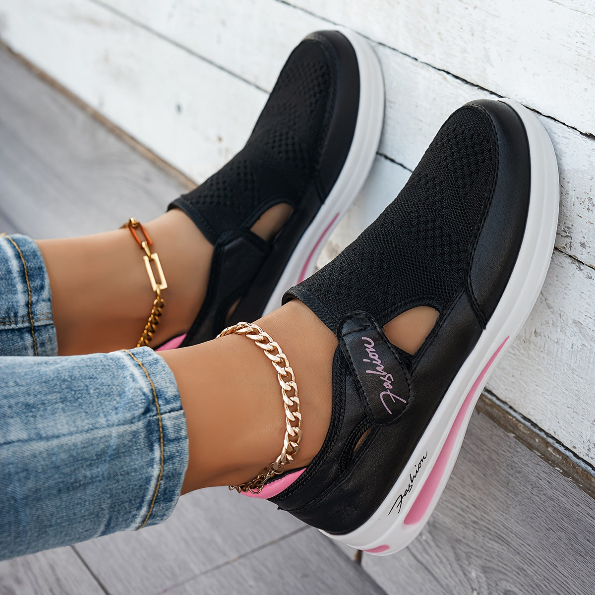 Women's Flyknit Breathable Casual Wedge Chunky-Soled Sneakers
