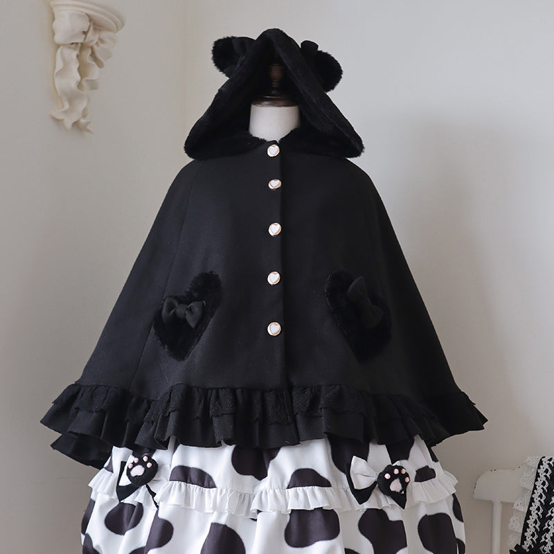 Women's Sweet Harajuku Plus Plush Bunny Ears Bow Cloak