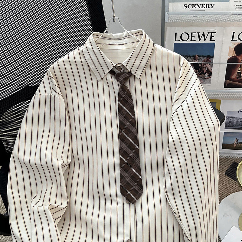 Men's Fashionable Loose-Fit Lapel-Style Striped Shirt