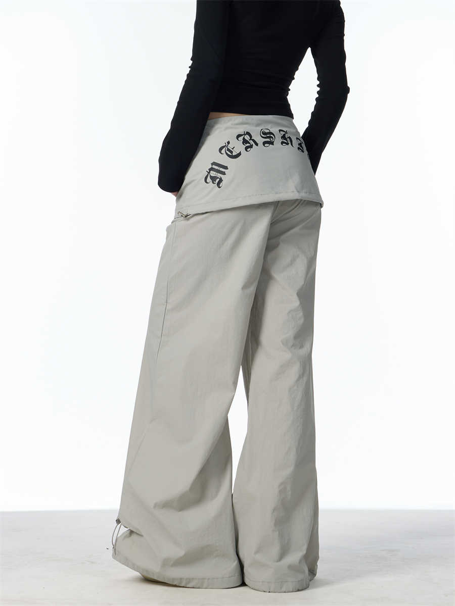 Women's Fake Two-piece Overalls Bandage Dress Wide-leg Casual Pants