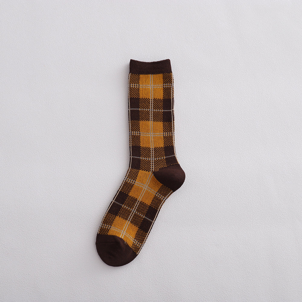 Socks Women's Tube Retro British Checkered  Long Tube Pile Stockings