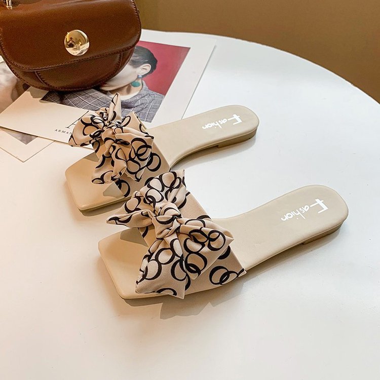Women's Bowknot Square Head Flat Non-slip Slippers