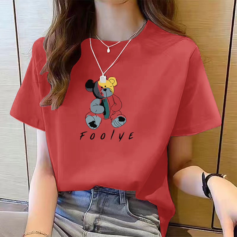 Women's Cute Bear Plus Size Cotton Short Sleeve T-shirt