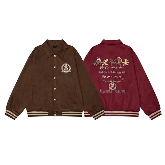 Cartoon Bear Embroidery Loose Baseball Uniform Men