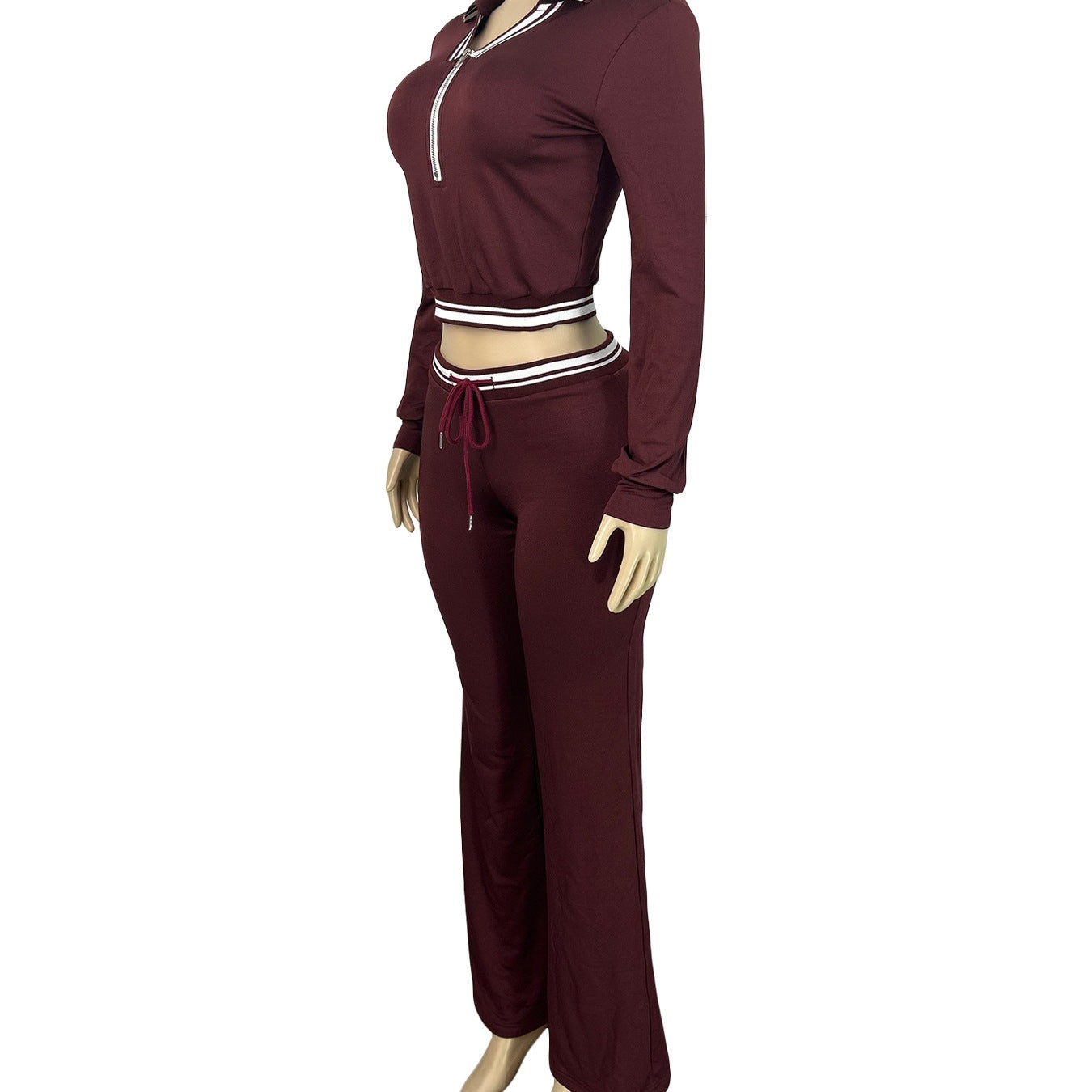 Women's Collar-Style Half-Zip Top And Wide-Leg Pants Casual Sports Two-Piece Set