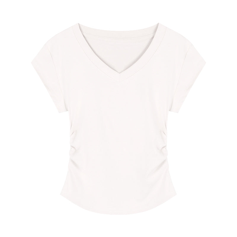 V-neck Short-sleeved Shoulder T-shirt Design Tight Waist Bottoming Shirt