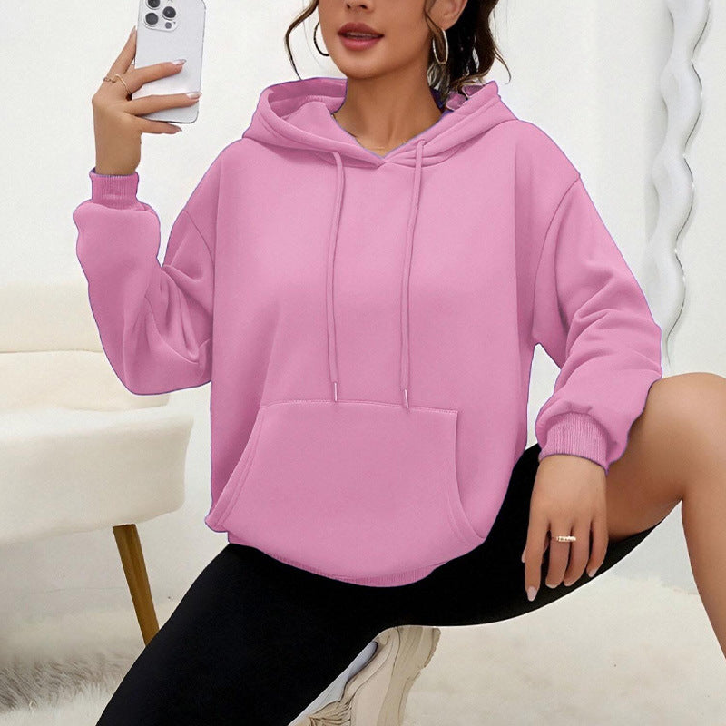 Alsidig Løs Sweatshirt med Snøre og Lomme Langærmet Dame