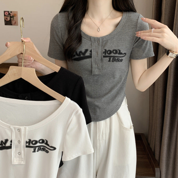 Design Sense Letter Printed Short Sleeve T-shirt