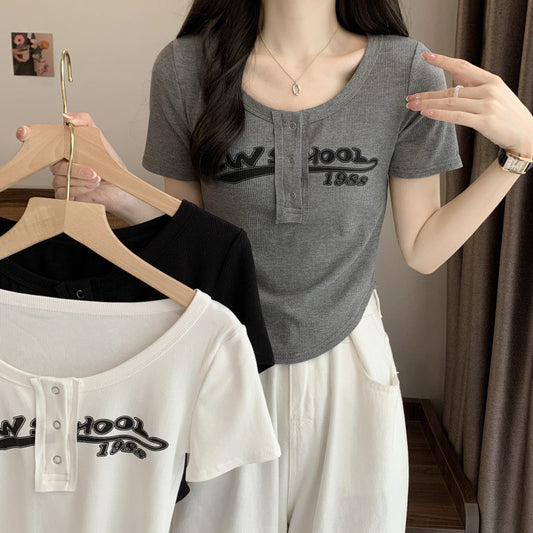 Design Sense Letter Printed Short Sleeve T-shirt