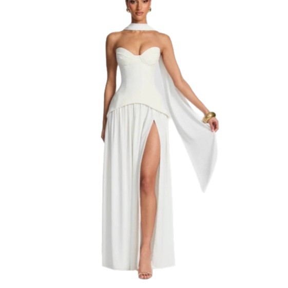 Fishbone-style Mesh Tube Dress With A Cinched Waist And Flowing Ribbons