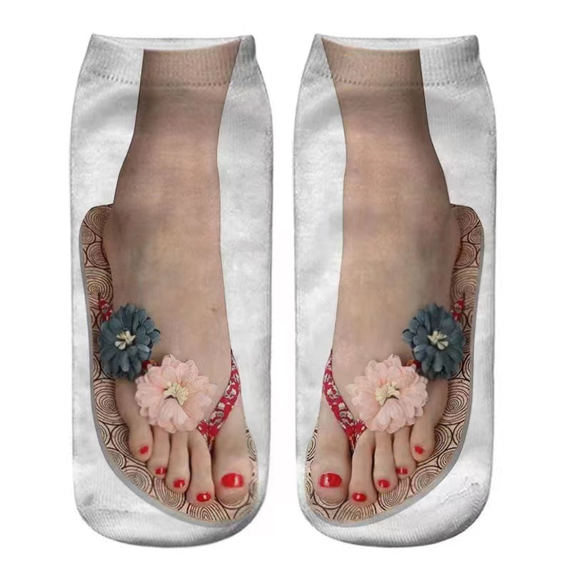 Women's Fashion Simple Flip-flop Print Socks