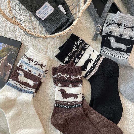 Fair Island Sausage Dog Cute Mid-calf Length Socks Wool Socks