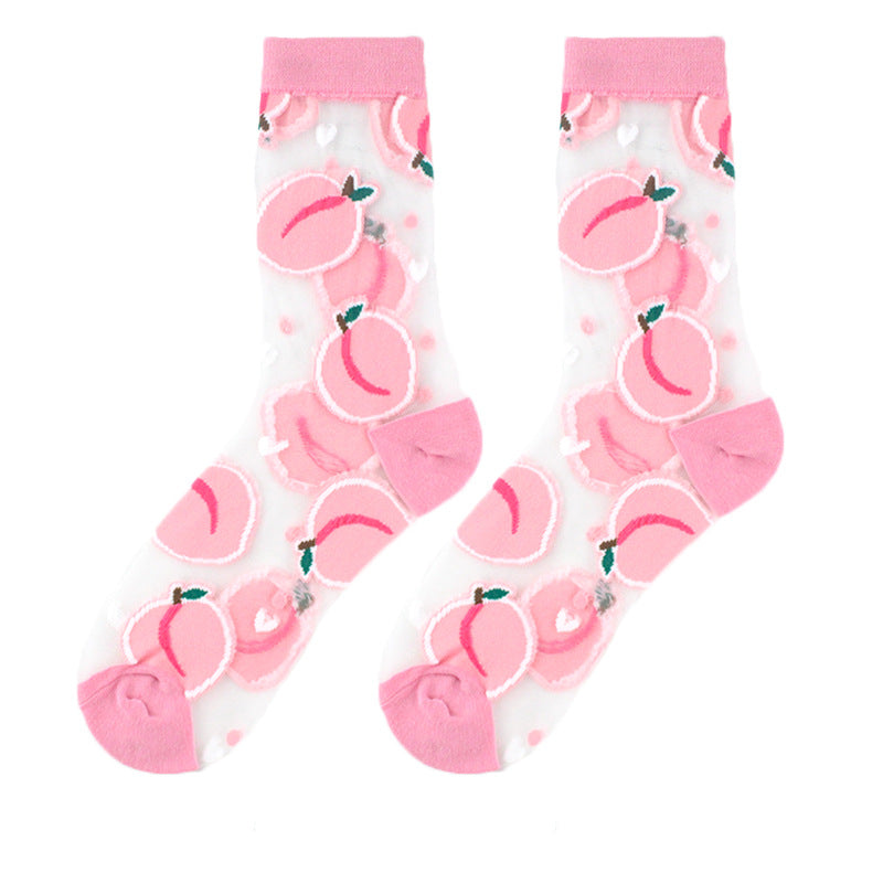 Thin Mid Tube Fashion Style Flower Forest Glass Stockings