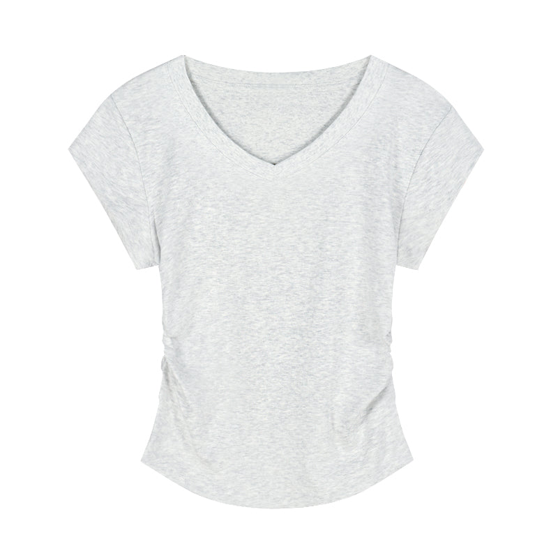 V-neck Short-sleeved Shoulder T-shirt Design Tight Waist Bottoming Shirt
