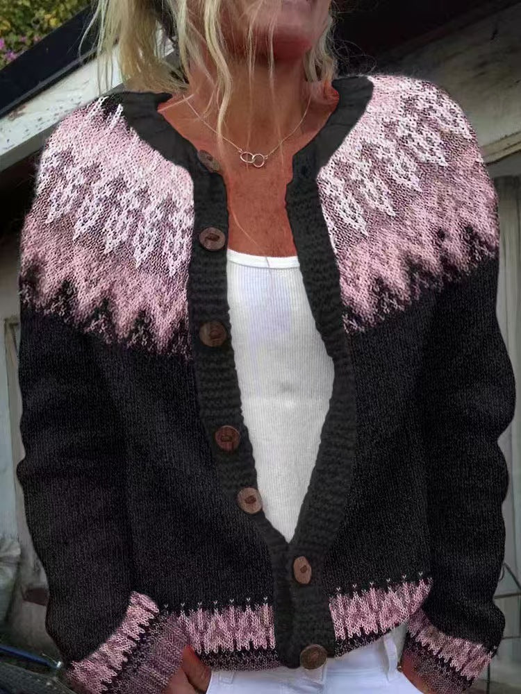 Cardigan Color-blocked Loose-fitting Fashionable Knitwear