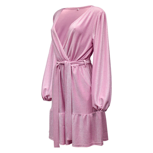Long Sleeve Loose Relaxed Lace Up Dress