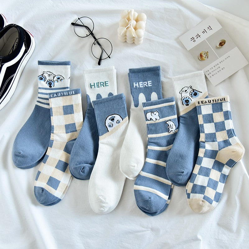 Cute Japanese Cartoon Blue Striped Stockings