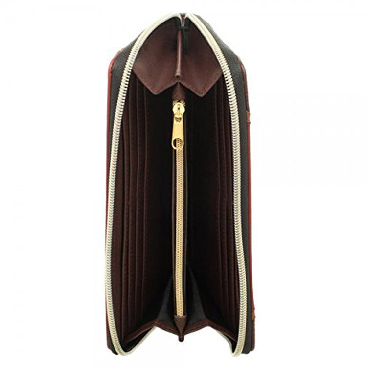 Zipper Wallet Brown Pu Leather Long Wallet
