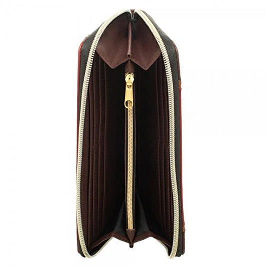 Zipper Wallet Brown Pu Leather Long Wallet