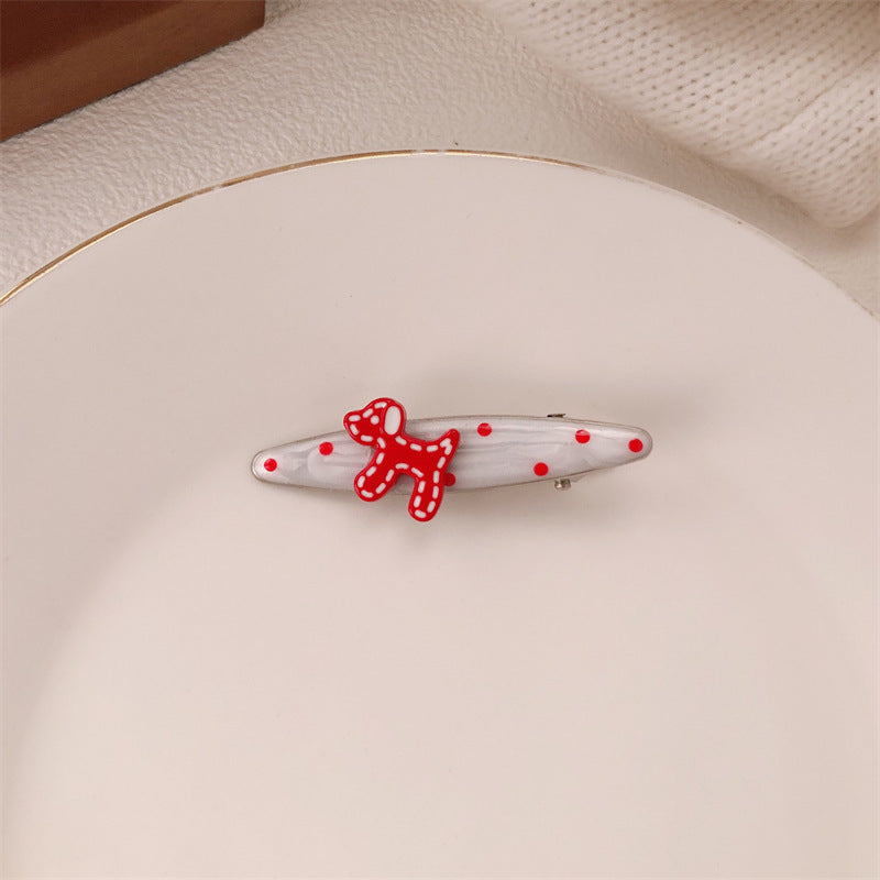 Red Stereo Love Heart-shaped Hairpin French Retro Dots Willow Leaf Clip
