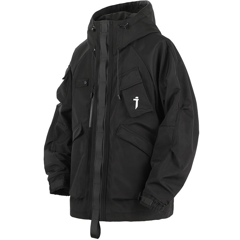 Mechanical Style Multi-pocket Loose Casual Hooded Jacket