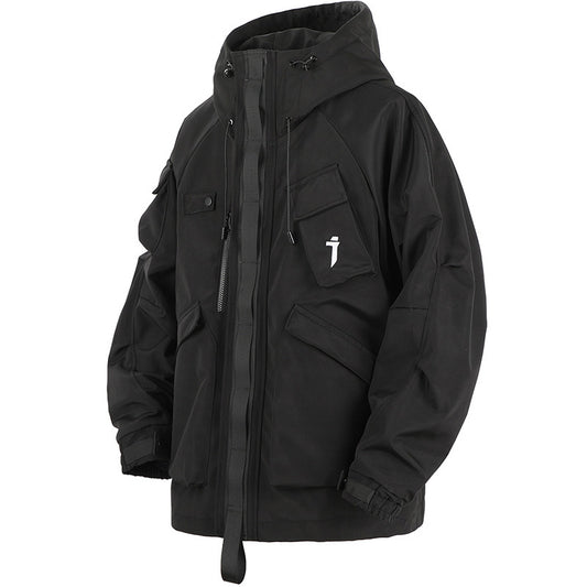 Mechanical Style Multi-pocket Loose Casual Hooded Jacket