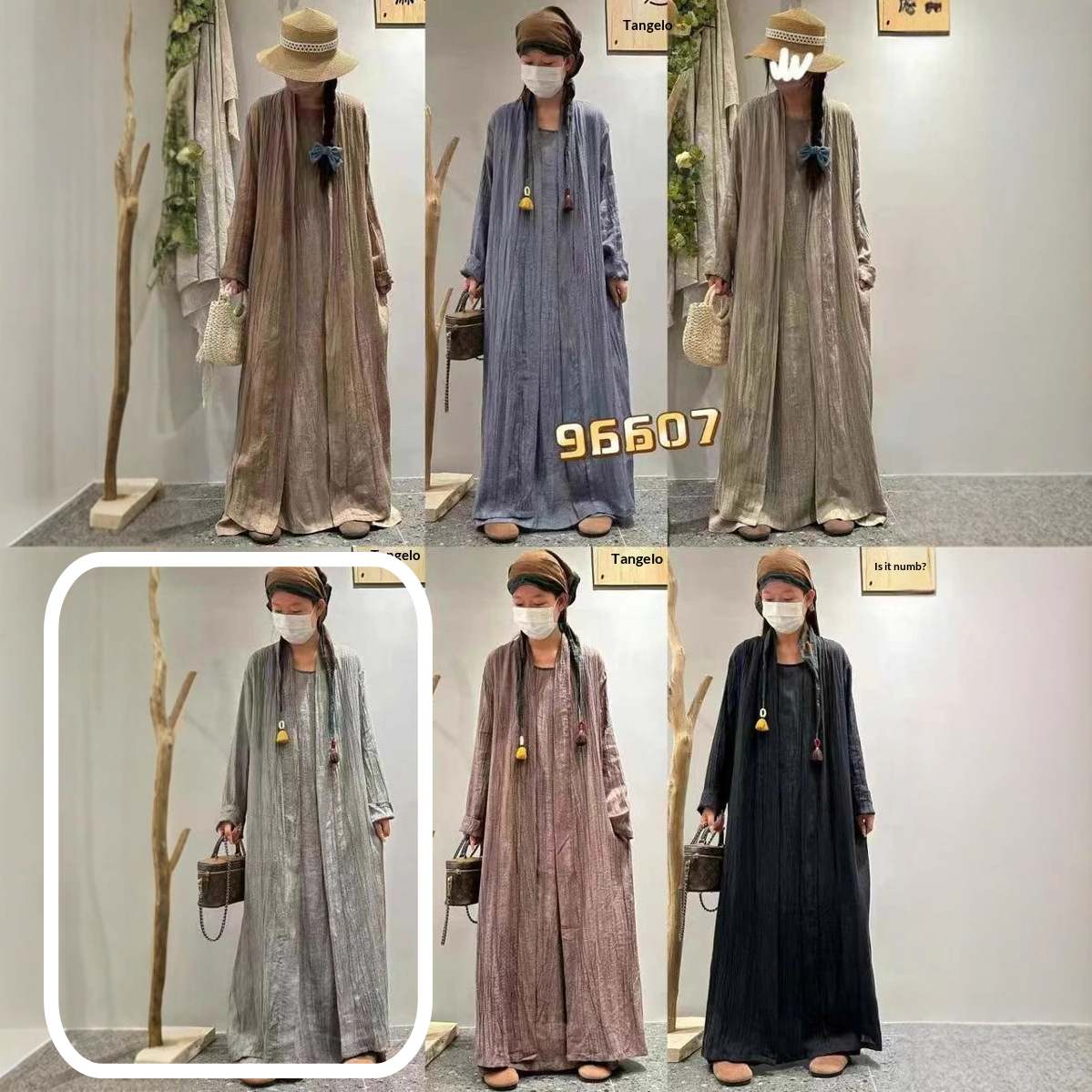 Solid-color Pleated Linen Vest Dress Long Coat Two-piece Set