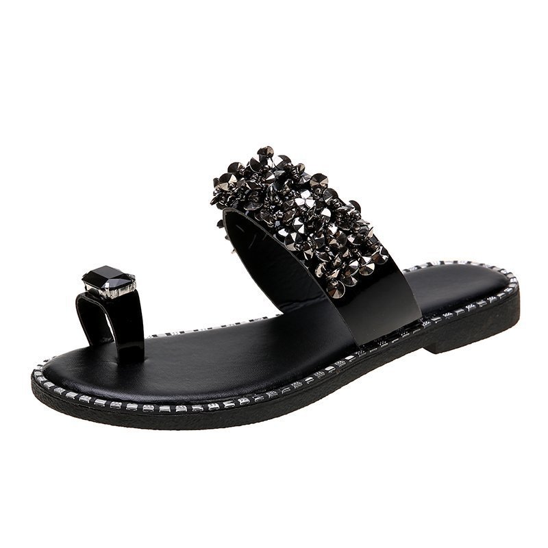Fashion Ladies Set Toe Sequined Sandals And Slippers