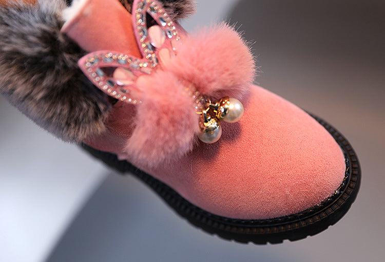 Children's Snow Boots, Flat-bottomed Girls, Princess Cotton Shoes, Fashion Thickening And Velvet Short-tube Baby Boots