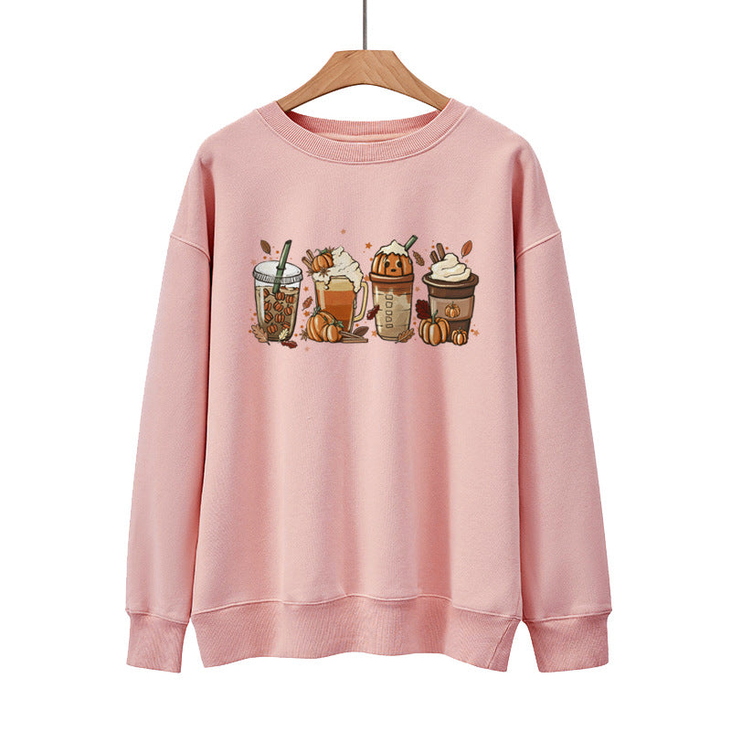Ny Kaffe Græskar Halloween Gade Forår Efterår Og Vinter Rund Hals Løs Afslappet Pullover