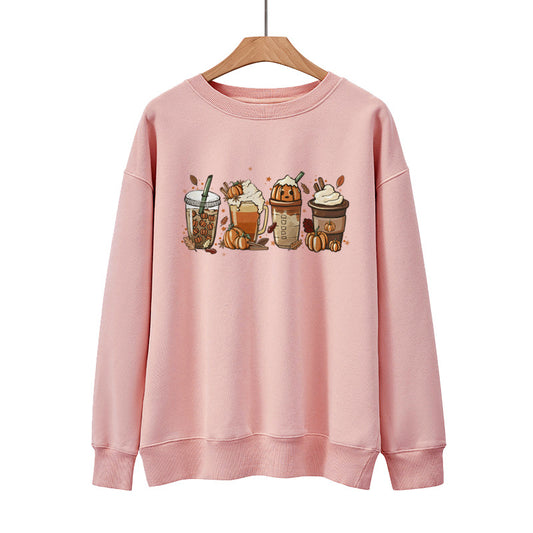 New Coffee Pumpkin Halloween Street Spring Autumn And Winter Round Neck Loose Casual Pullover