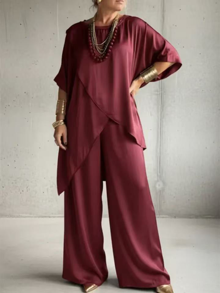 Womens Loose Casual Set With A Crew Neck And Asymmetrical Hem