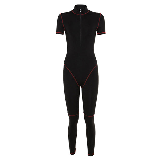 Slim-fit contrast zip skinny jumpsuit