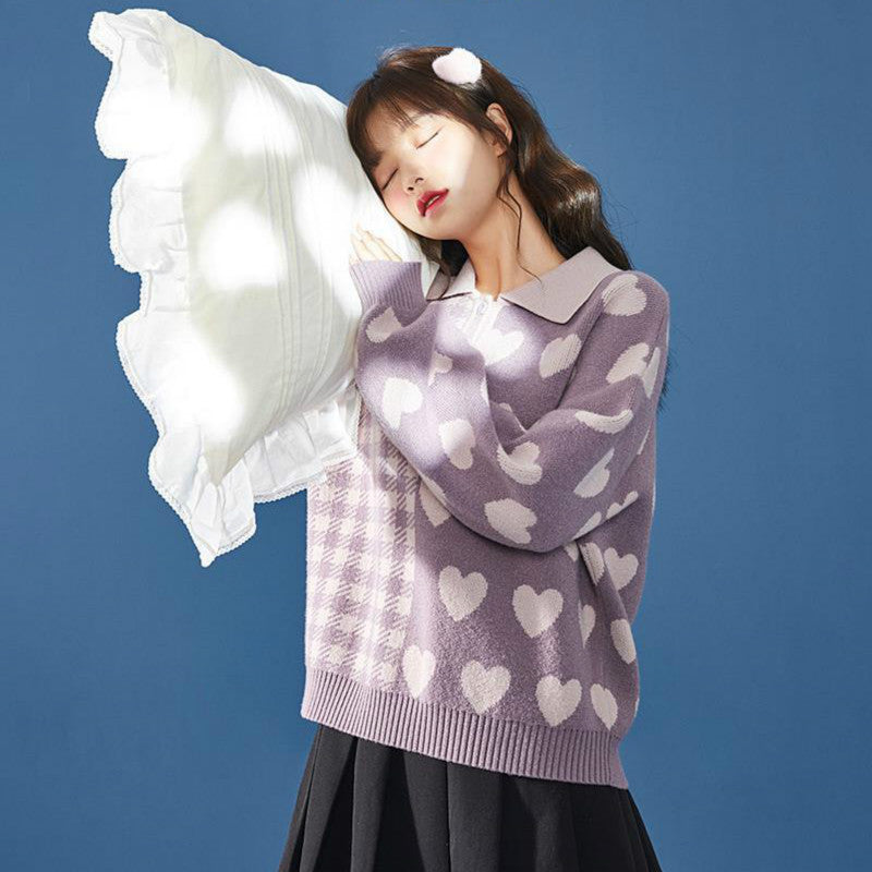 New Polo Doll Collar Cropped Knitted Sweater Women's Top