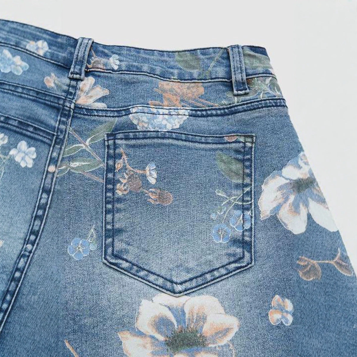 Women's Printed Denim Spring And Autumn Straight Wide-leg Pants