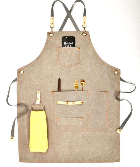 Work Apron Leather Wash Canvas All Cotton Vintage Bib