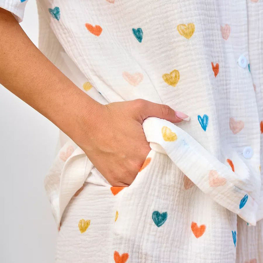 Breathable Cotton Short-Sleeve Shorts Pajama Set
