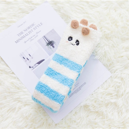 Long tube striped female socks coral velvet socks