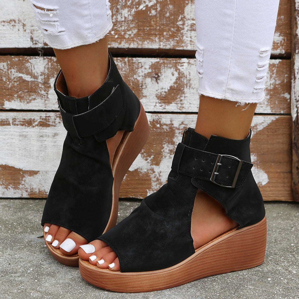 Summer New Style Clip Sandals High-top Solid Color Fold Bag Heel Flat Beach Shoes