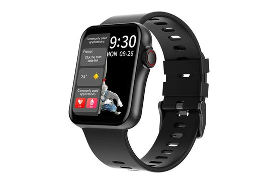 Women Smart Watch Full Touch HD Screen Smart Watch Sport Tracker Calling Smartwatch Heart Rate BP ECG with Music Playback Watch - Black Silicone
