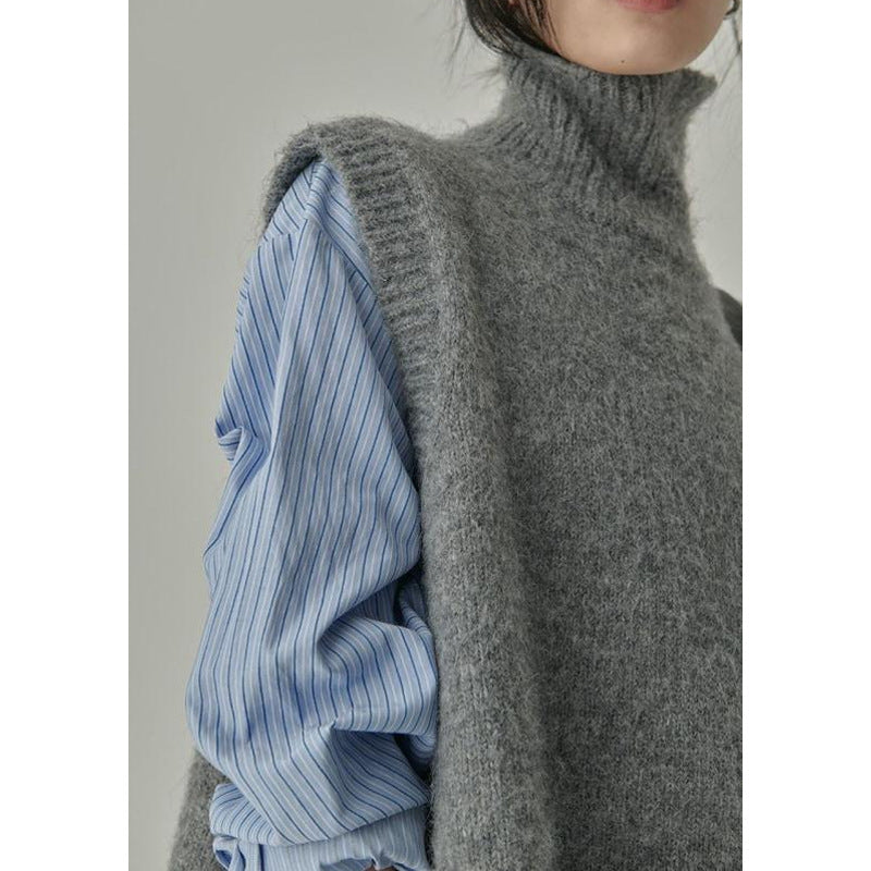 Design Sense Niche French Gray Vest Sweater