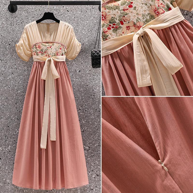 Forbedret element Ny Hanfu med blomsterprint i traditionel kinesisk stil