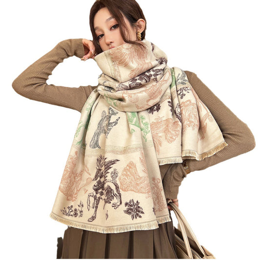 All Creatures Great And Small Jacquard Women's All-match Cold-proof Warm Scarf