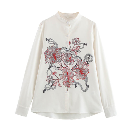 European And American Style Simple Retro Fireworks Long Sleeve Round Neck Shirt