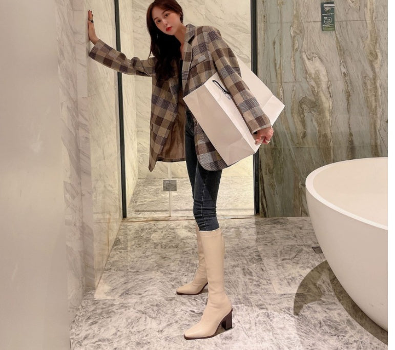 New Small Square Head Knight Boots Daily Net Red Match