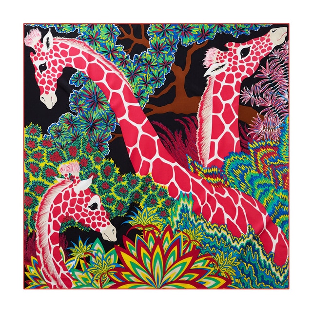 Giraffe 90cm hand-rolled women's twill square scarf