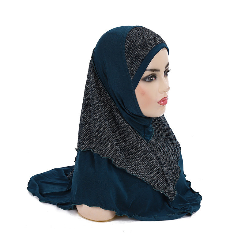 Malay Women's Crystal Ma Gold Silk Stitching Veil Hat Headscarf