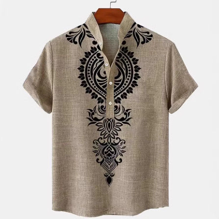 Men's Shirt Digital 3D Printing Linen Short Sleeve